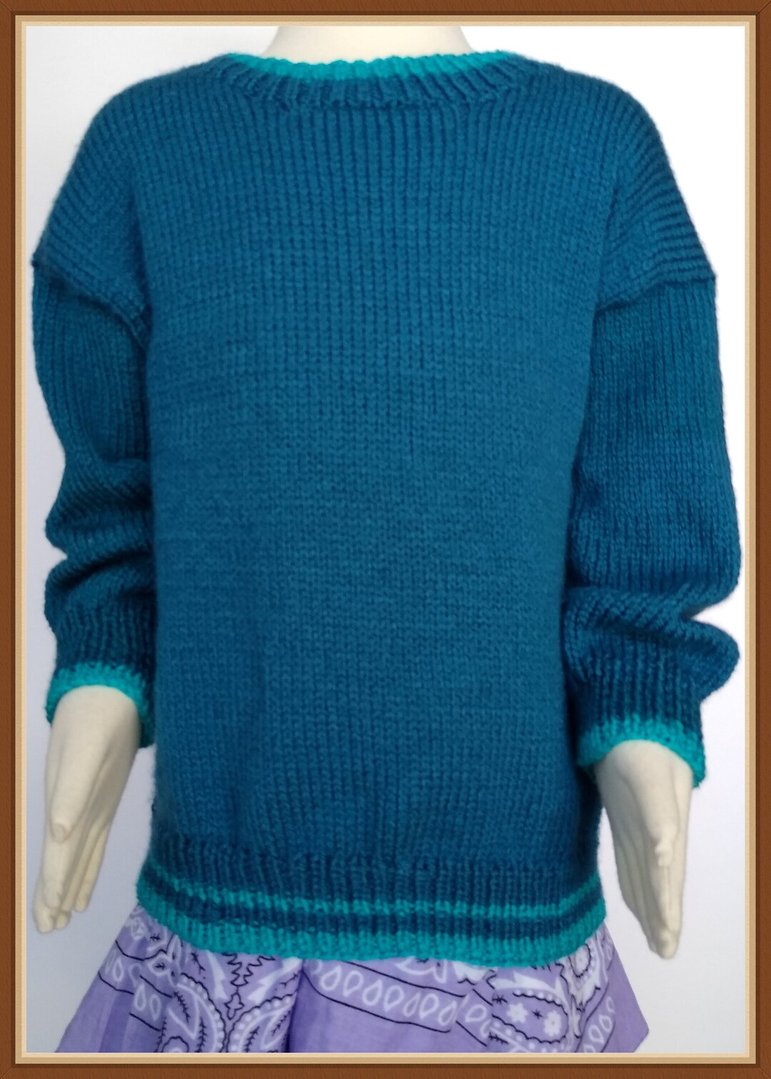 Mid Gauge Knitting Machine Pattern. Classic DK Drop Sleeve Round Neck