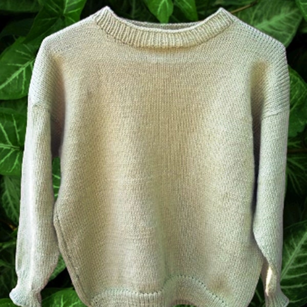 Mid- Gauge Knitting Machine Pattern. DK. Classic Round Neck Pullover With Top Down Drop Sleeve Pattern.  Age 4  - Adult Medium