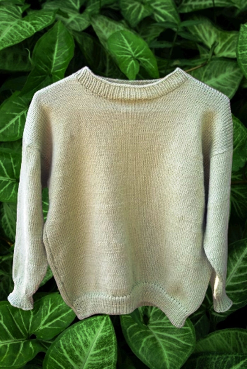 Mid Gauge Knitting Machine Pattern. DK. Classic Round Neck Pullover With Top Down Drop Sleeve Pattern. Age 4 Adult Medium image 1