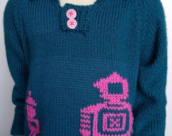 Robot Pullover Knitting Pattern.. Polo Style Pullover Knitting Pattern. Hand Or Machine Knitting. DK.