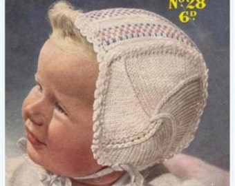 Vintage Knitted Bonnet Patterns. Adorable Little Baby Bonnets. 5 Patterns