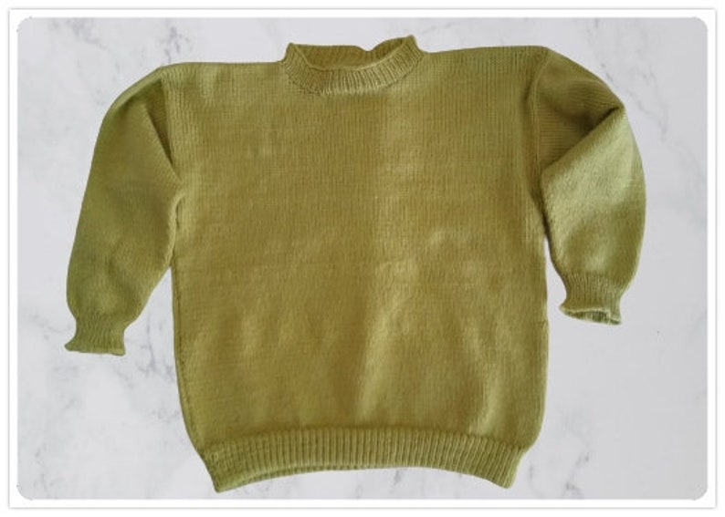 Mid Gauge Knitting Machine Pattern. DK. Classic Round Neck Pullover With Top Down Drop Sleeve Pattern. Age 4 Adult Medium image 3