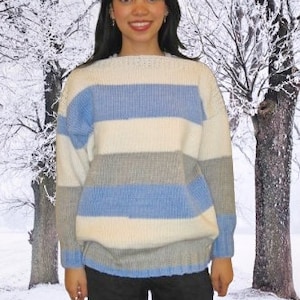 Mid- Gauge Knitting Machine Pattern. Worsted Weight Boat Neck Pullover With Drop shoulder and Top Down  Sleeves.  Size Adult Small to 4X.