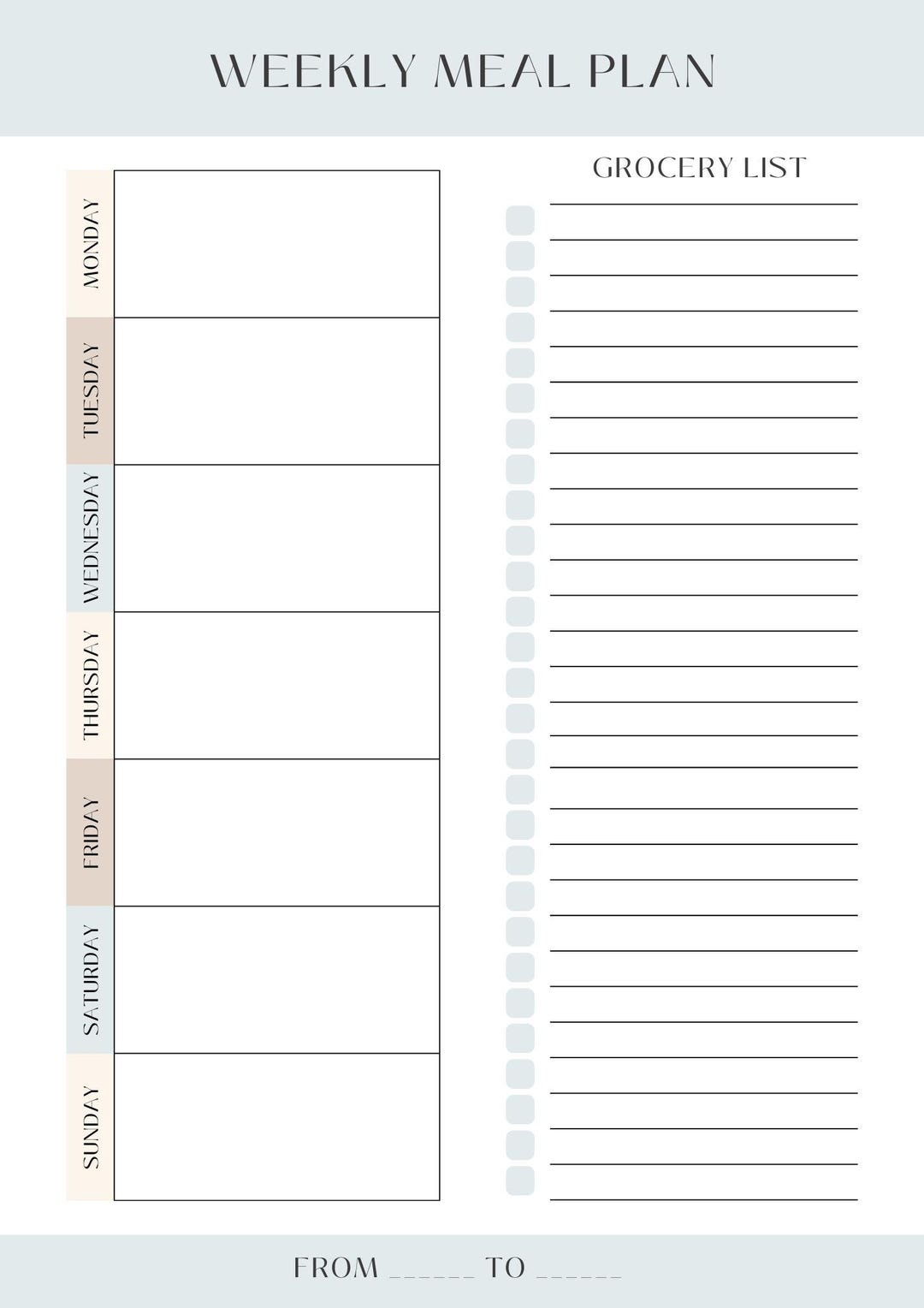 Simple Weekly Meal Menu Planner and Shopping List | Instant Download ...