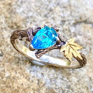 Sterling Silber Zweig Verlobungsring mit Aquamarin, Vintage-Stil Verlobungsring, einzigartige Ring, Natur inspirierter Ring