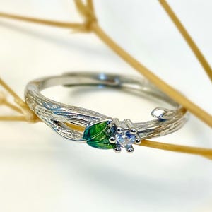 Green leaf vine branch sterling silver ring, tree branch ring, personalized exquisite ring, adjustable ring, gift for her, gift for mom
