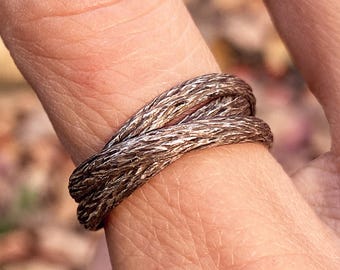 Hand-carved sterling silver branch ring, personality twig ring for man, unique and alternative carved ring, tree branch ring for women