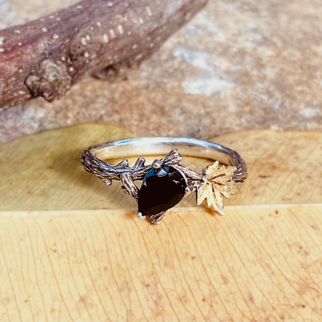 Custom Black Onyx Branch Engagement Ring, Branch Ring With Stone, Maple ...