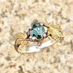 Natürlicher Moosachat Ring, Ahornblatt Ring, Handgeschnitzter Baum Muster Ring, runder Moosachat Vintage Ring, Verlobungsring, Geschenk für Mama
