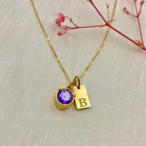Colar de ouro com pedra de nascimento personalizada, colar inicial, colar com letra de nome, presente para membro da família, presente de aniversário, presente para mãe, presente para ela