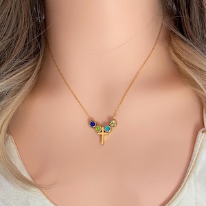 Custom cross birthstone necklace, cross necklace, personalized necklace gift, Christian necklace, birthstone jewelry, meaningful gift