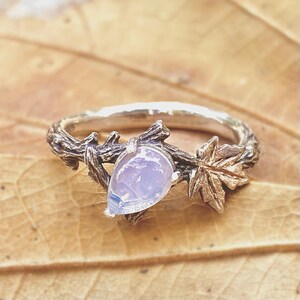 Handgemachter einzigartiger Mondstein Zweig Design Silberring, Zweig und Ahornblatt Ring, Natur inspirierter Verlobungsring, Mondstein-Damenring