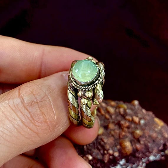 Natural Prehnite collection ring, personalized th… - image 2