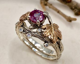 0.8 carat Alexandrite sterling silver branch stacking ring, twig wedding ring, Alexandrite silver ring set, ring for mom, Mother's Day gift