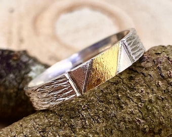 Hand-carved S999 silver ring with geometric pattern and tree pattern, unique branch ring, personalized engagement ring, twig ring for women