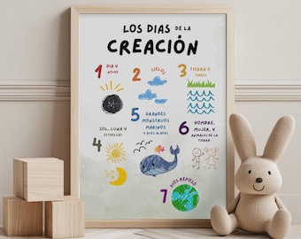 Bilingual Days of Creation Digital Art | Días de la Creación | Spanish & English Christian Nursery Decor | Kids Playroom Printable Wall Art
