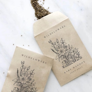 Wildflower Baby Shower Favors, Wildflower Envelopes, Printed Seed Envelopes, Custom Baby Shower Favor