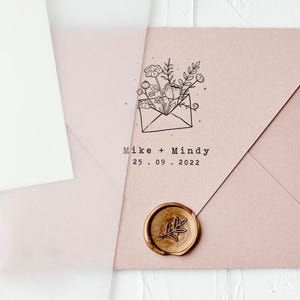 Floral Wedding Stamp, Wedding Initials Stamp, Botanical Invitation Stamp, Wood Stamp or Self-Inking Stamp