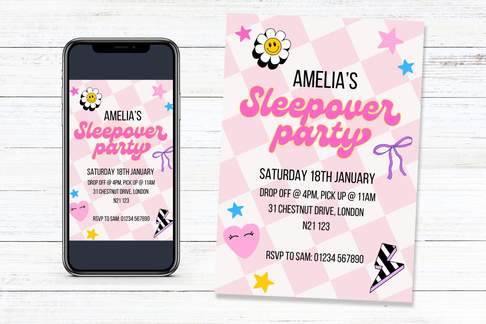 Preppy Cute Sleepover Party Invite - Editable - Etsy