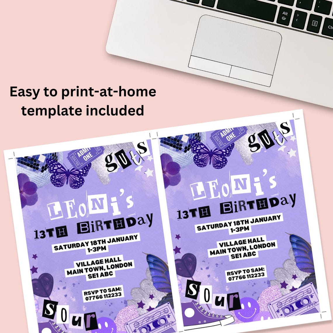 Olivia Rodrigo Inspired Birthday Party Invitation Editable Canva