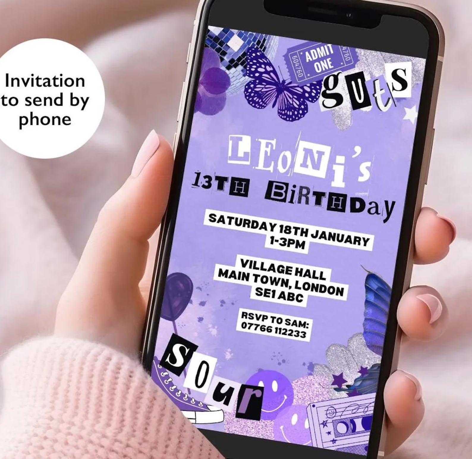 Olivia Rodrigo Inspired Birthday Party Invitation Editable Canva