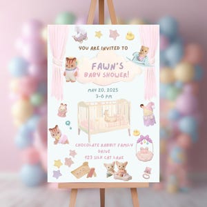 Sylvanian Families, Calico Critters, digital druckbare bearbeitbare Babypartykartenvorlage