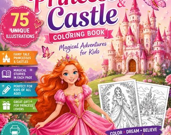 Princess Coloring Book PDF, Fairy Tale Coloring Pages, Castle Coloring Book for Kids, Printable Princess Activity Book, Instant Download