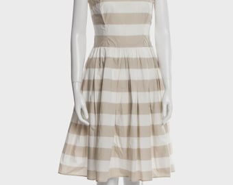 Dolce&Gabbana White Beige Striped Cotton Dress Size IT 44/ US8