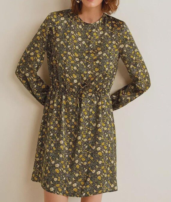 mango yellow printed satin dress MANGO - Satin dress with raised blonde lace sky blue