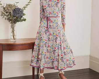 Boden Annabel Blue Fit & Flare Textured Stretch Geometric Dress UK 8L US 4L  - Etsy