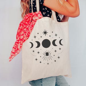Celestial Tote Bag, Astrology Bag, Spiritual Tote, Moon Bag, Mystical Tote Bag, Moon Phase Bag, Astronomy Bag, Boho Vintage