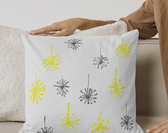 Dandelion Throw Pillow Cover | Modern Farmhouse, Yellow & Gray