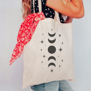 Celestial Tote Bag, Astrology Bag, Spiritual Tote, Moon Bag, Mystical Tote Bag, Moon Phase Bag, Astronomy Bag, Boho Vintage