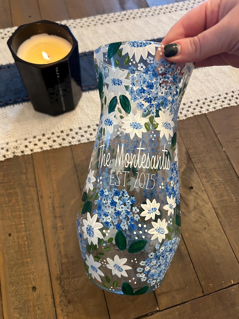 Custom Hand-Painted Glass Vase 8in H x 4.25in W
