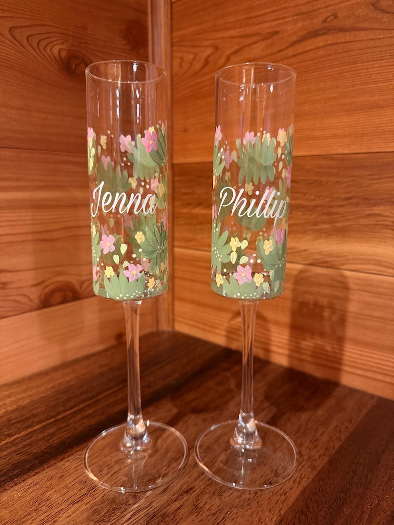 Glass Custom Hand-Painted Champagne Glass Flutes immagine 3