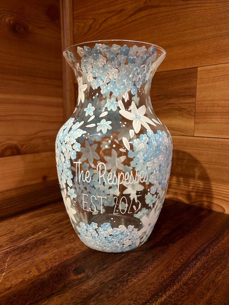 Custom Hand-Painted Glass Vase 8in H x 4.25in W