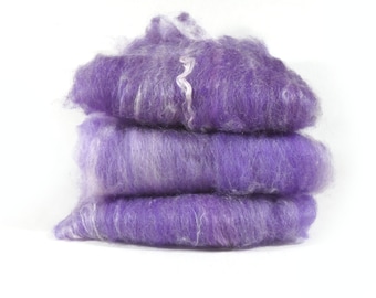 Border Leicester Violet and Pink Tussah Silk Spinning Batts - 3-1/2 ounces
