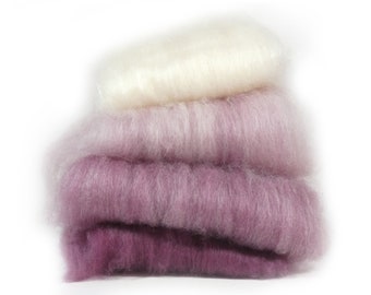 BFL/Silk Plum to White Ombre Spinning Batts - 4 ounces