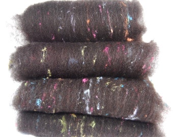 Shetland Black Confetti with Tussah Silk Noils Spinning Batts - 4 ounces