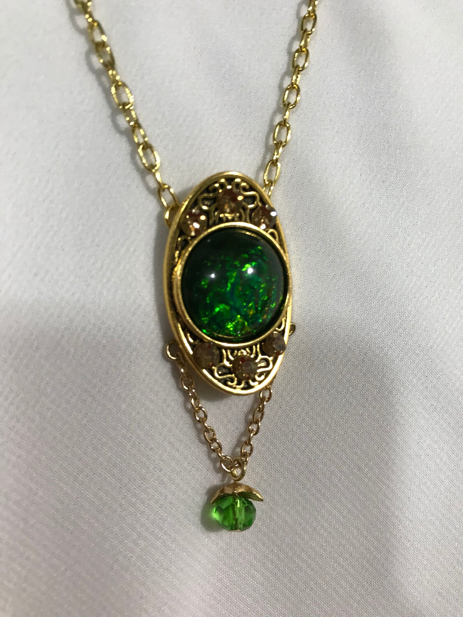 Gold and Green necklace Etsy