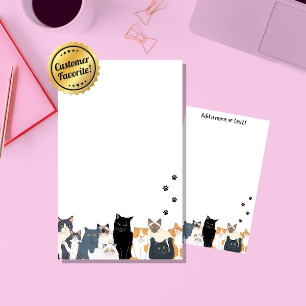 Custom Notepads | Cats Cute Pets | Personalized Note Pads for Gifts, Birthday, Cat Lover | Unique Designs, Add Name | Lists Daily Notes
