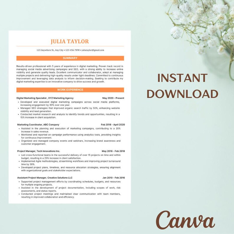 Editable ATS Friendly resume Template. Minimalist Canva Resume ...