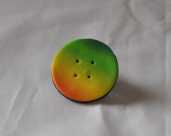 1.5 inch Round Rainbow Button - Hand Made Polymer Clay Button - One of a Kind - 4 holed button