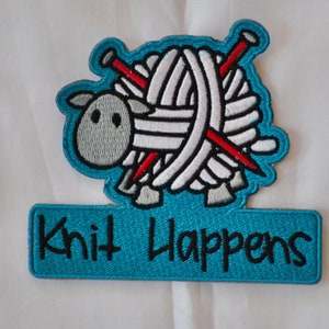 Knit Happens Patch, Knitting Patch, Funny Adult Humor Patch, Sheep Patch, Sew On Patch, Iron On Patch, Gift for Knitter or Crafter