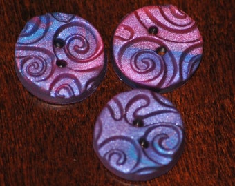 5/8 inch Pink, Purple, and Blue Swirled Buttons - Set of 3