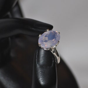 Sterling Silver Lavender Moon Quartz Ring - Size 8 Sterling Silver Vintage Style - Extra Large Gemstone Ring - 16x12mm Stone