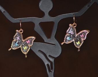 Gold Resin filled Butterfly Earrings - Glitter Butterfly Earrings - Handmade Earrings - Unique Gift for Her