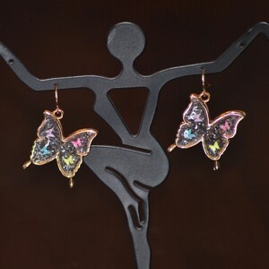 Gold Resin filled Butterfly Earrings - Glitter Butterfly Earrings - Handmade Earrings - Unique Gift for Her