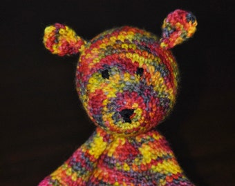 Multicolored medium sized hand made crochet amigurumi stuffed teddy bear/funky fun bear/plush/stuffie/doll