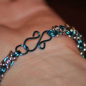 Handmade Chainmail bracelet, Turquoise and silver jump ring bracelet, Unique Bracelet, Longer Bracelet image 3